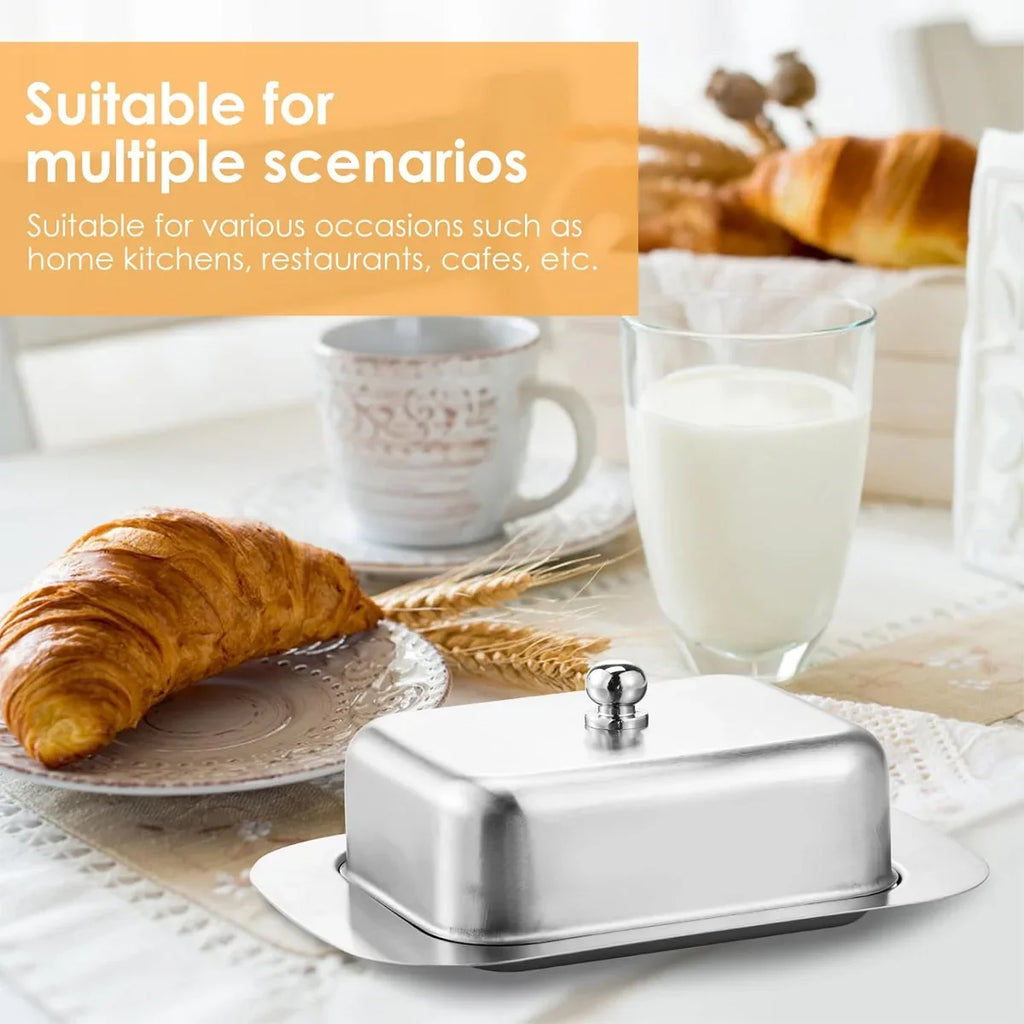 Stainless Steel Butter Dish Lid Handle Cover Design Dessert Cheese