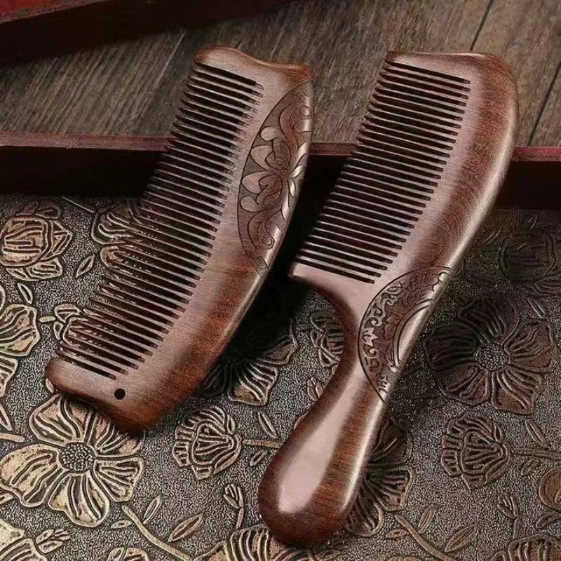 Natural Sandalwood Combs Solid Wood Carving Comb Anti-static Beard