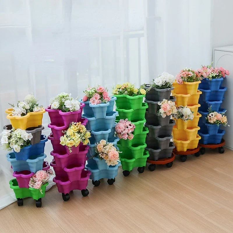 6-Tier Stackable Vertical Planter Tower with Wheels