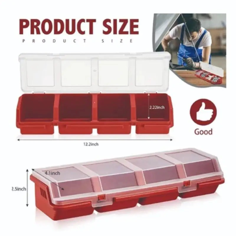 4-Compartment Plastic Parts Storage Box with Lid | Screw Organizer
