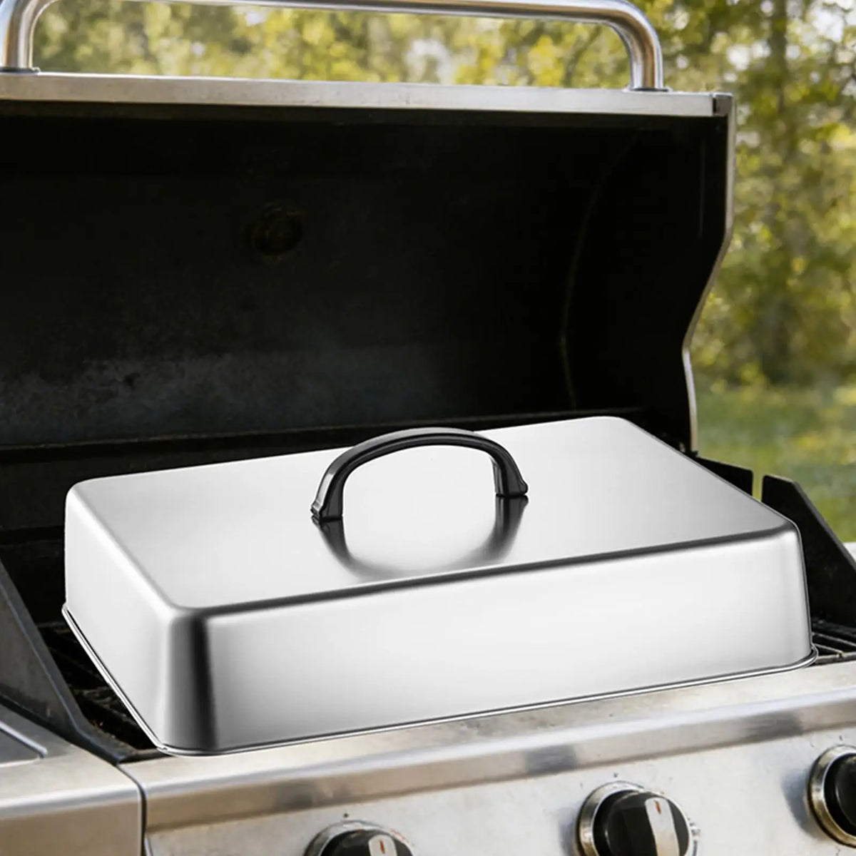 Rectangular Stainless Steel Basting Cover | BBQ Grill Lid