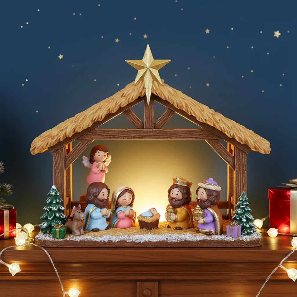 Cartoon Nativity Scene Figurine Set | Christmas Manger Decor