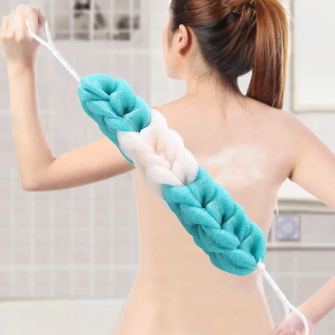 Colour Block Mesh Bath Sponge Ball & Back Scrubber Towel