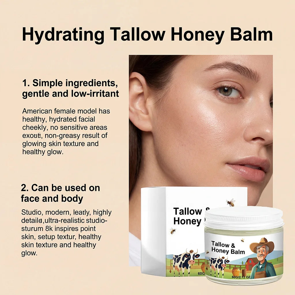 Beef Tallow Honey Face Cream Balm Skin Firming Non Greasy Nourishing