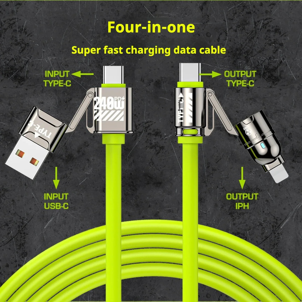 240W 4-in-1 Fast Charging Cable – iPhone & USB-C