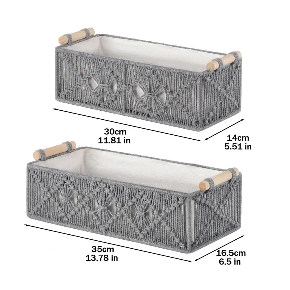 Storage Box Wooden Handles Large Capacity Woven Design Basket Home