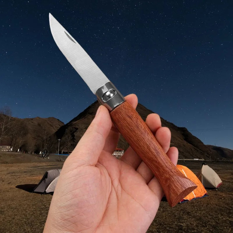 FL FLYWOD Folding Knife – 3CR13 Steel Wood Handle & Sheath