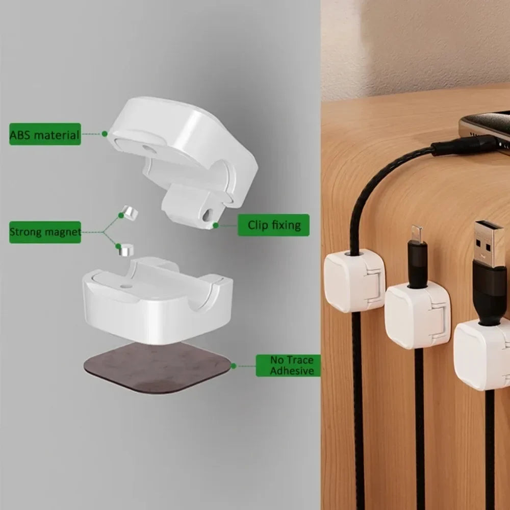 Magnetic Cable Organizer Clips – Adhesive Cord Clamp 6-Pack