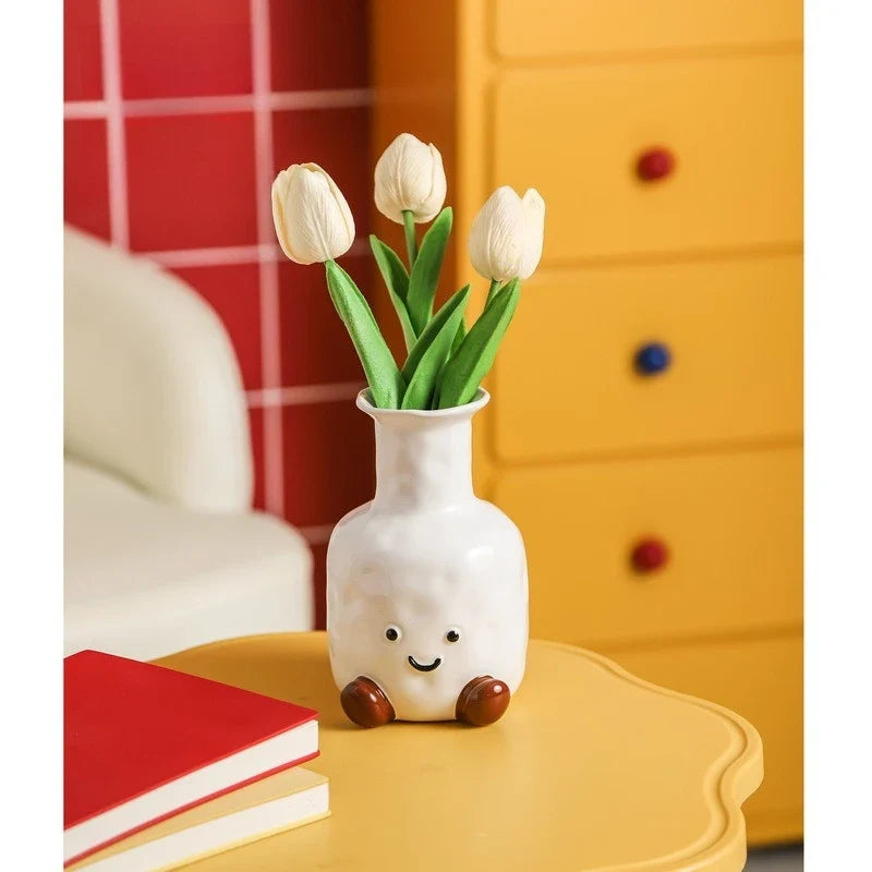 Cute Smiling Face Vase Creative Decorative Item Home Living Room