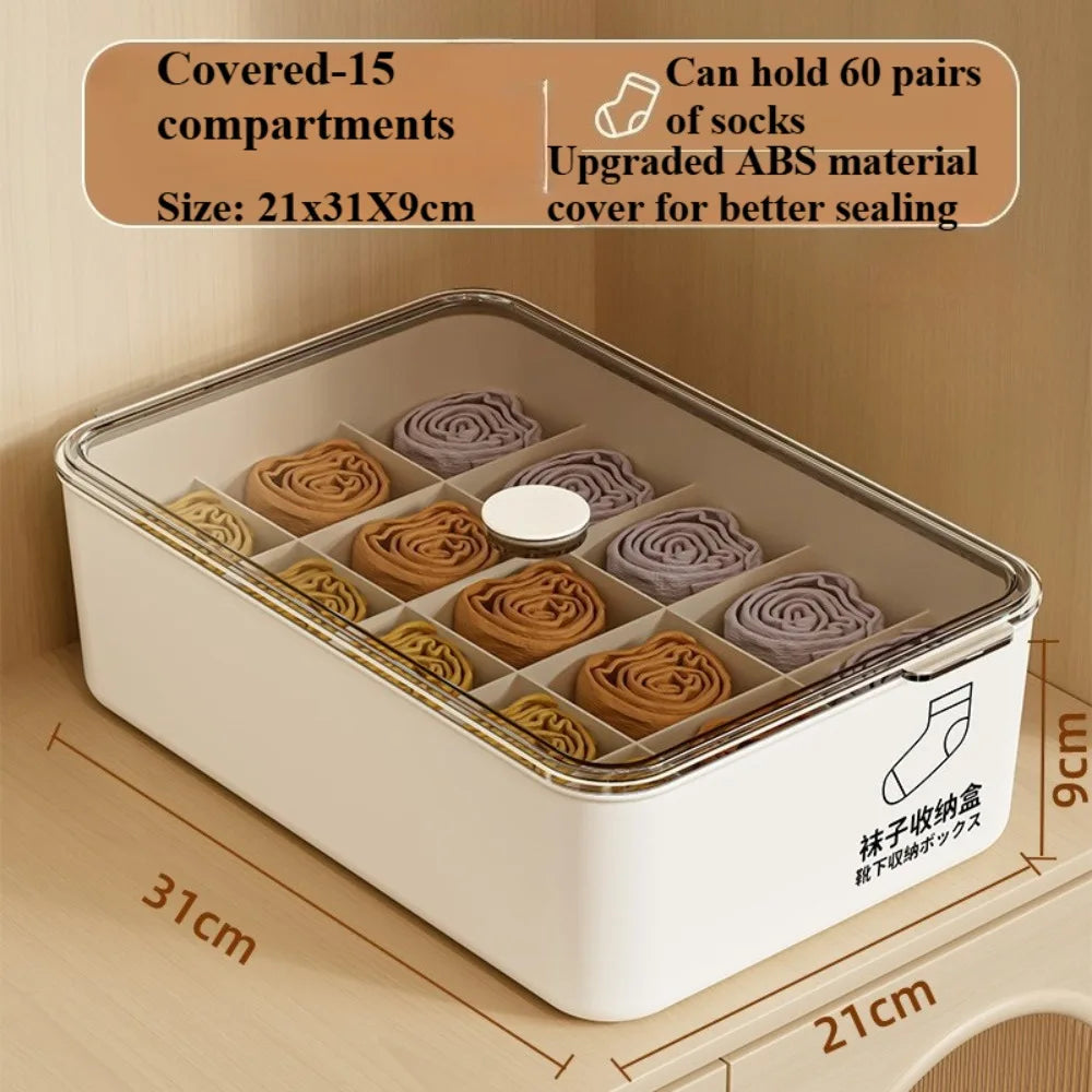 Transparent Lidded Underwear Storage Box with Compartments