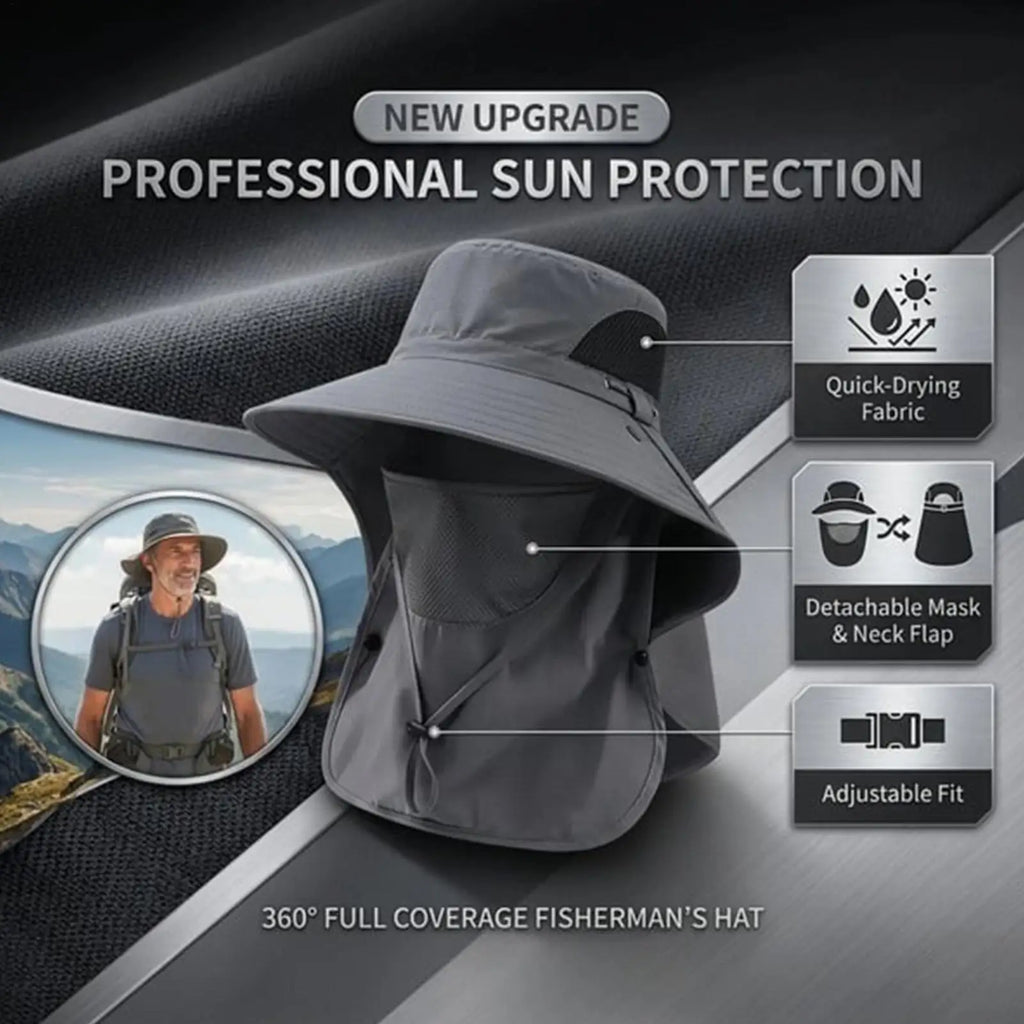 UV Sun Hat with Neck Flap – Unisex Fishing & Hiking Cap