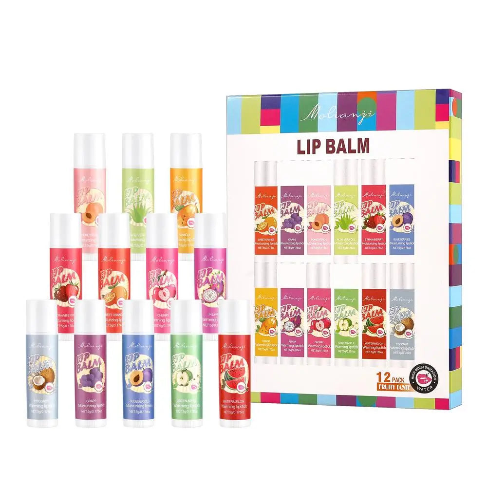 12-Pc Color Changing Lip Balm Set – Moisturizing Fruit Flavor