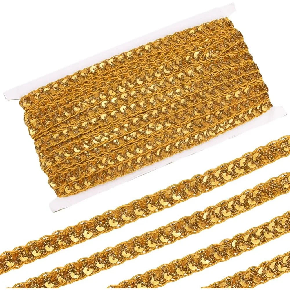 Gold Metallic Sequin Lace Trim Ribbon 14.22 Yds – Craft Sewing