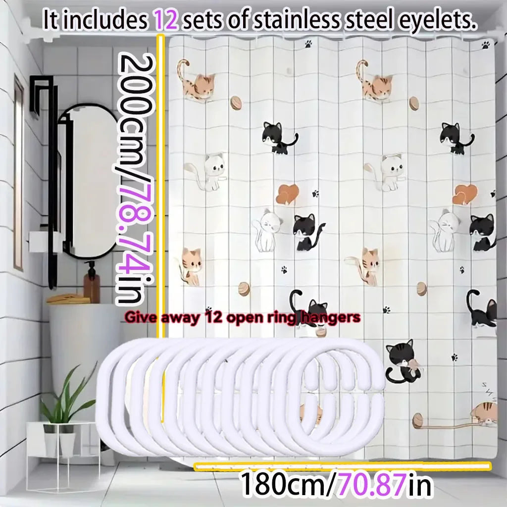Cartoon Cat PEVA Shower Curtain – Waterproof & Easy to Clean
