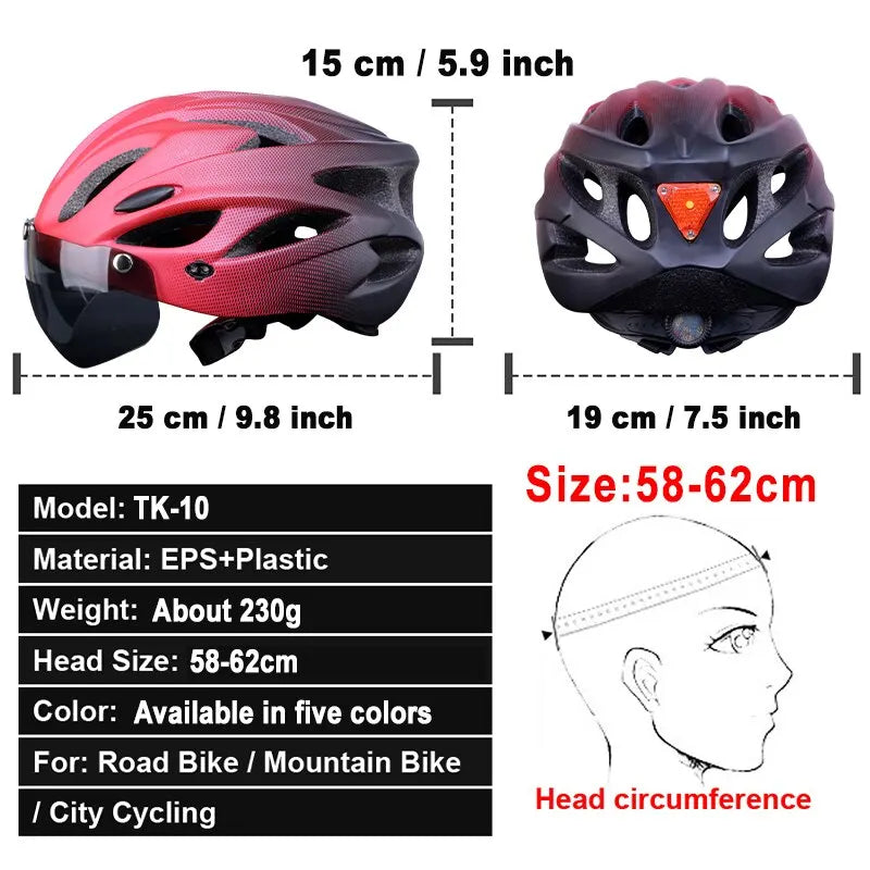 X-TIGER Adult Bike Helmet with LED Tail Light | 58–62cm