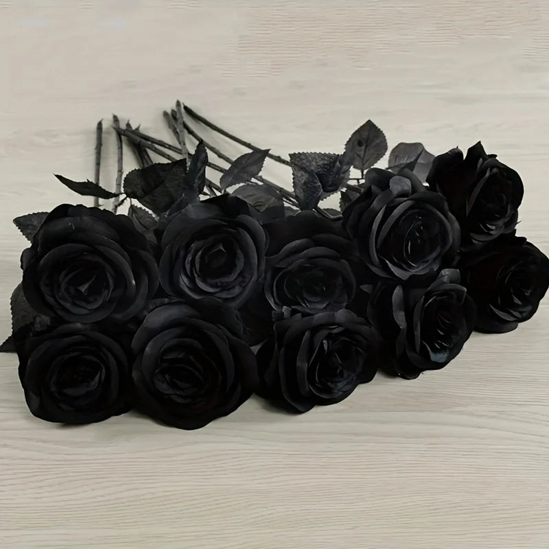 Artificial Black Roses Long Stem Fake Flowers – Set of 5/10/20