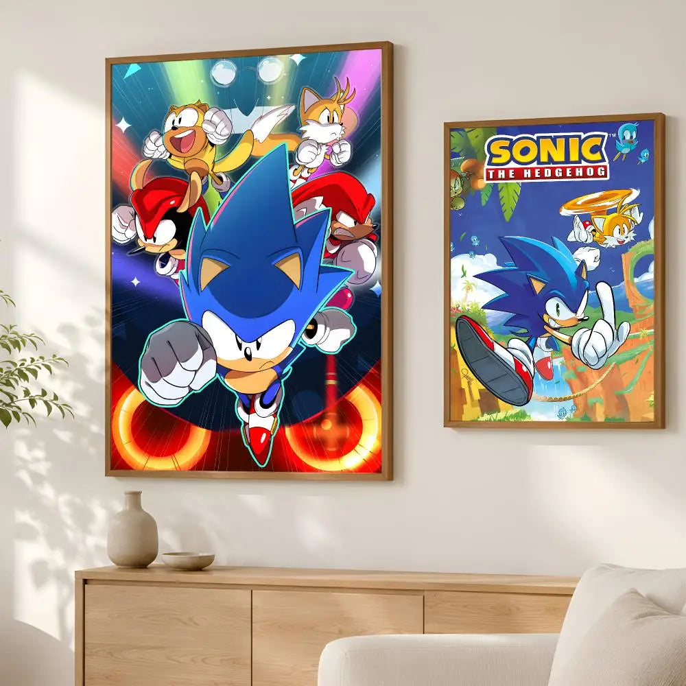 Sonic Character Self-Stick HD Wall Poster – Waterproof Room Decor
