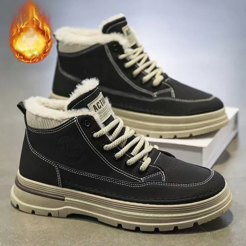 Men's Winter Lined Ankle Boots – Retro PU Leather Workwear