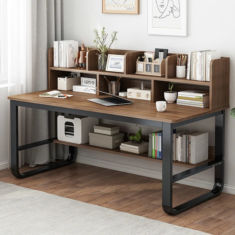 Minimalist Writing Desk with Storage – Metal & Wood Computer Desk