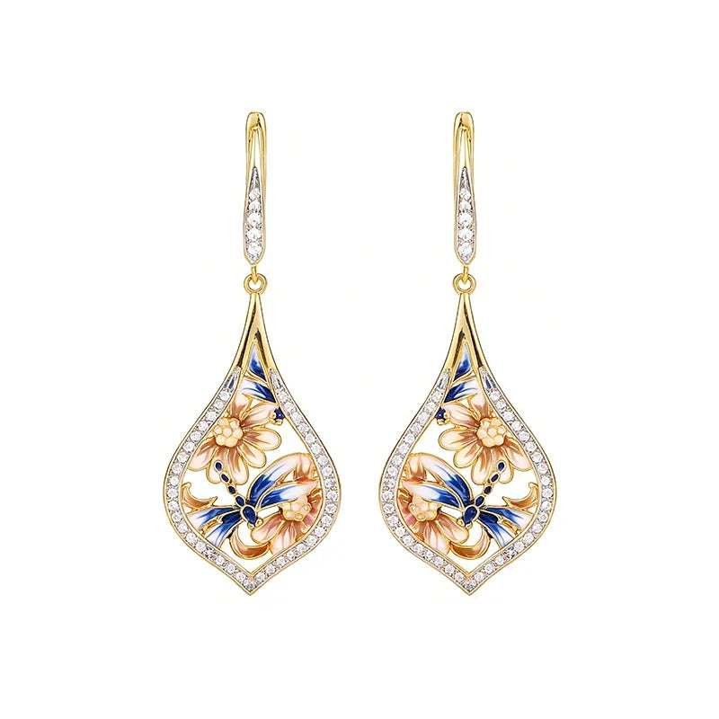 Huitan Flower Drop Earrings – Cubic Zirconia Women's Jewelry