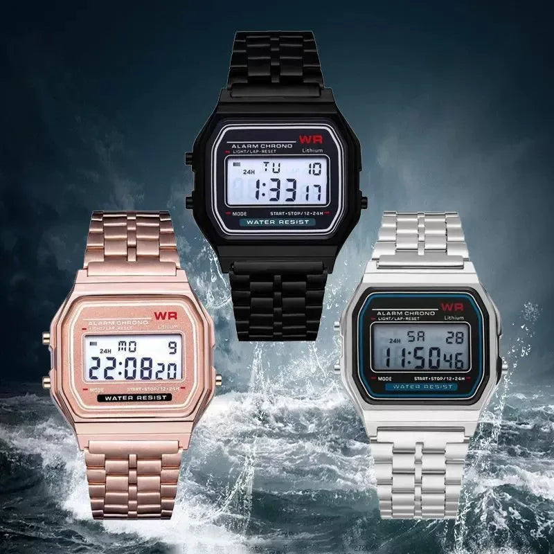 Multifunction LED Digital Sports Watch – Men & Women Steel Strap