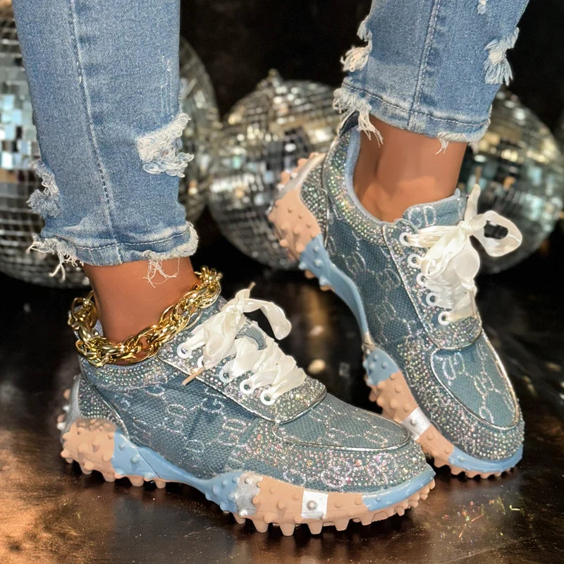 Women's Rhinestone Platform Sneakers – Luxury Fashion Shoes