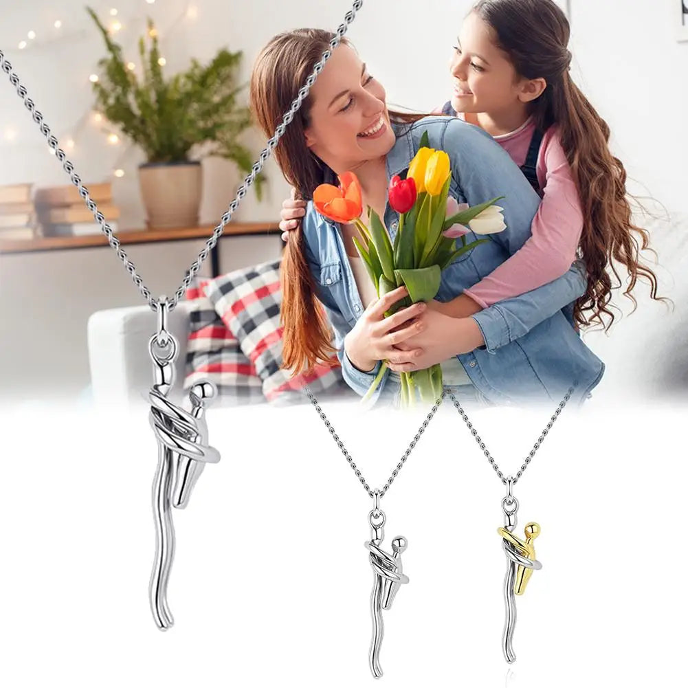 Mother & Child Hug Necklace – Stainless Steel Love Pendant