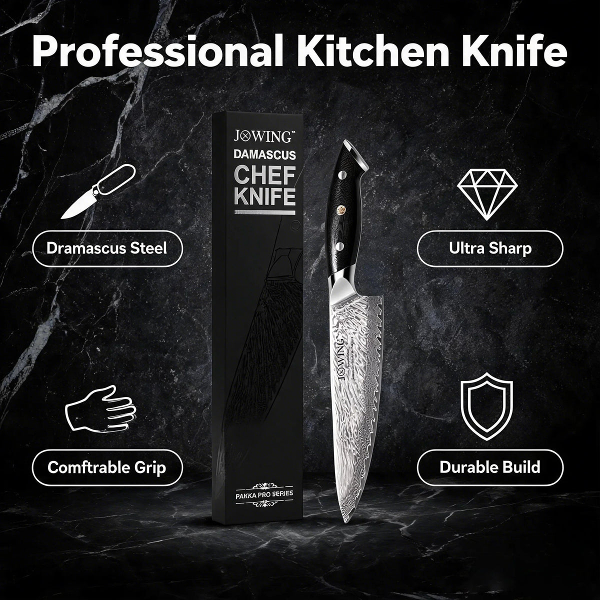 Damascus Steel Chef Knife – 8" Japanese-Style Wood Handle