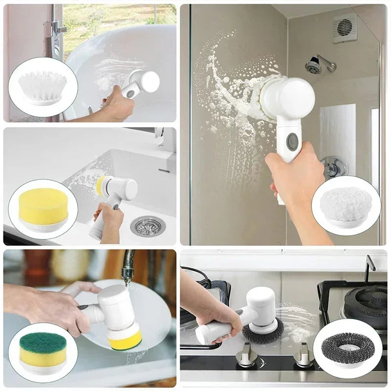 5-in-1 Electric Spin Scrubber with 5 Replaceable Brush Heads