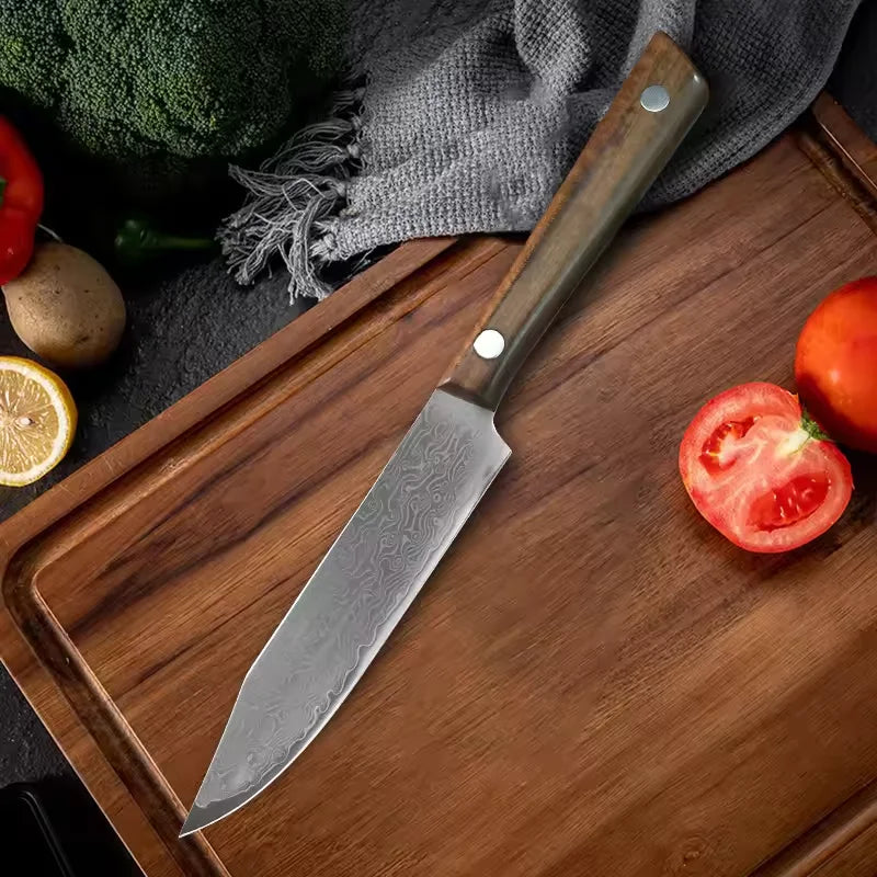 Damascus Chef's Knife – Wood Handle, Sharp Blade & Knife Sleeve