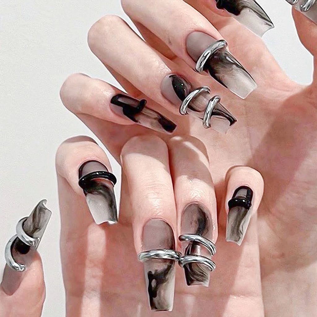 Dark Gothic Press-On Nails | Long Ballet False Tips – 10pcs