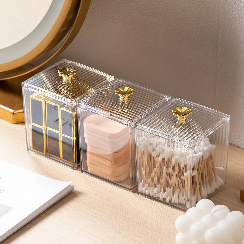 Makeup Storage Organizer Bathroom Jar Cotton Swab Acrylic Square
