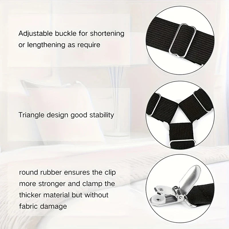4-Pack Triangle Bed Sheet Clips | Adjustable Sheet Holders