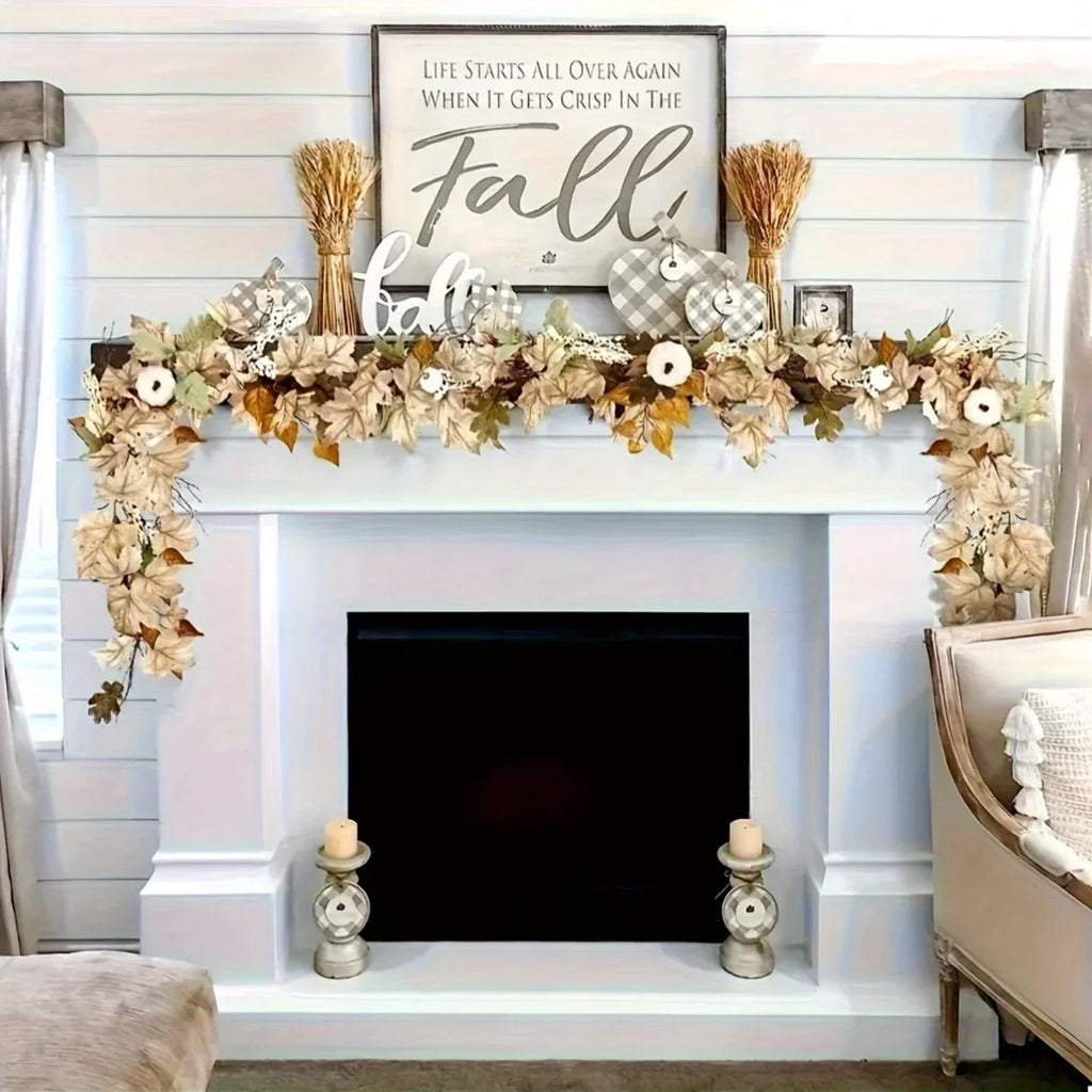 Autumn Maple Leaf & Pumpkin Wreath Set of 2 – Fall Décor