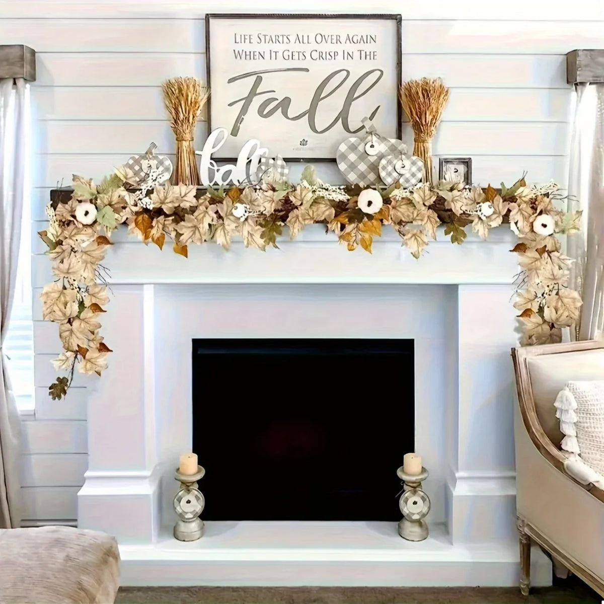 Autumn Maple Leaf & Pumpkin Wreath Set of 2 – Fall Décor