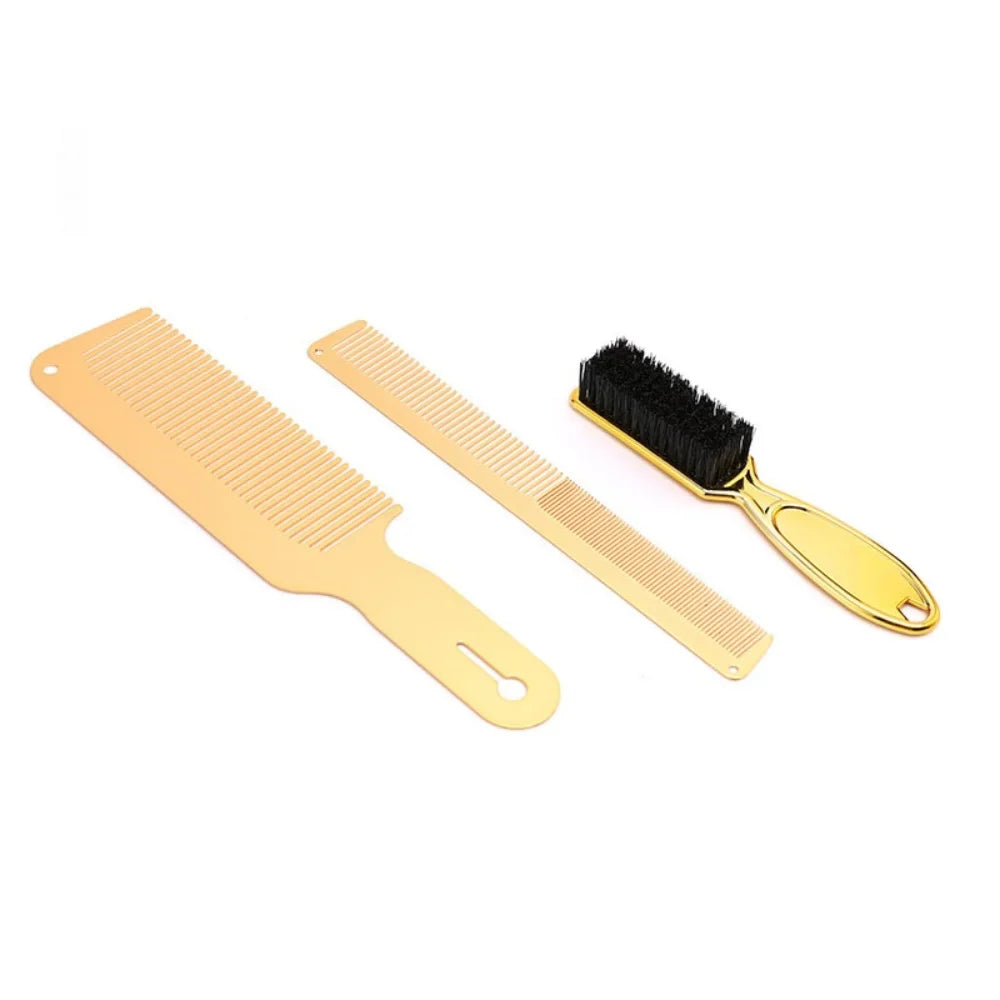 3-Piece Gold Barber Comb & Neck Duster Brush Set | Stylist Kit