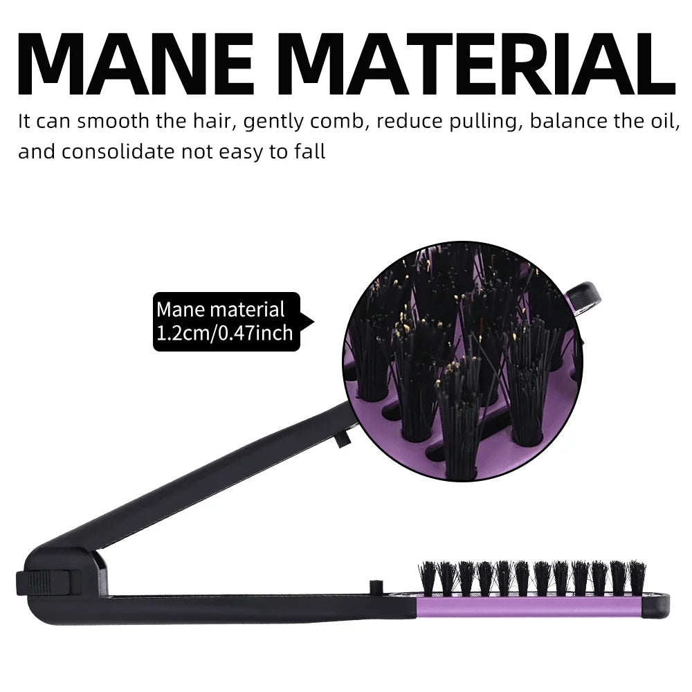 V-Shape Boar Bristle Hair Straightening & Curling Brush