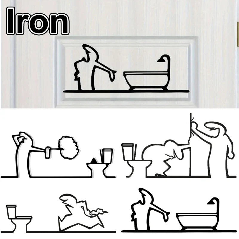 Minimalist Metal Bathroom Sign – Toilet & Shower Wall Decor