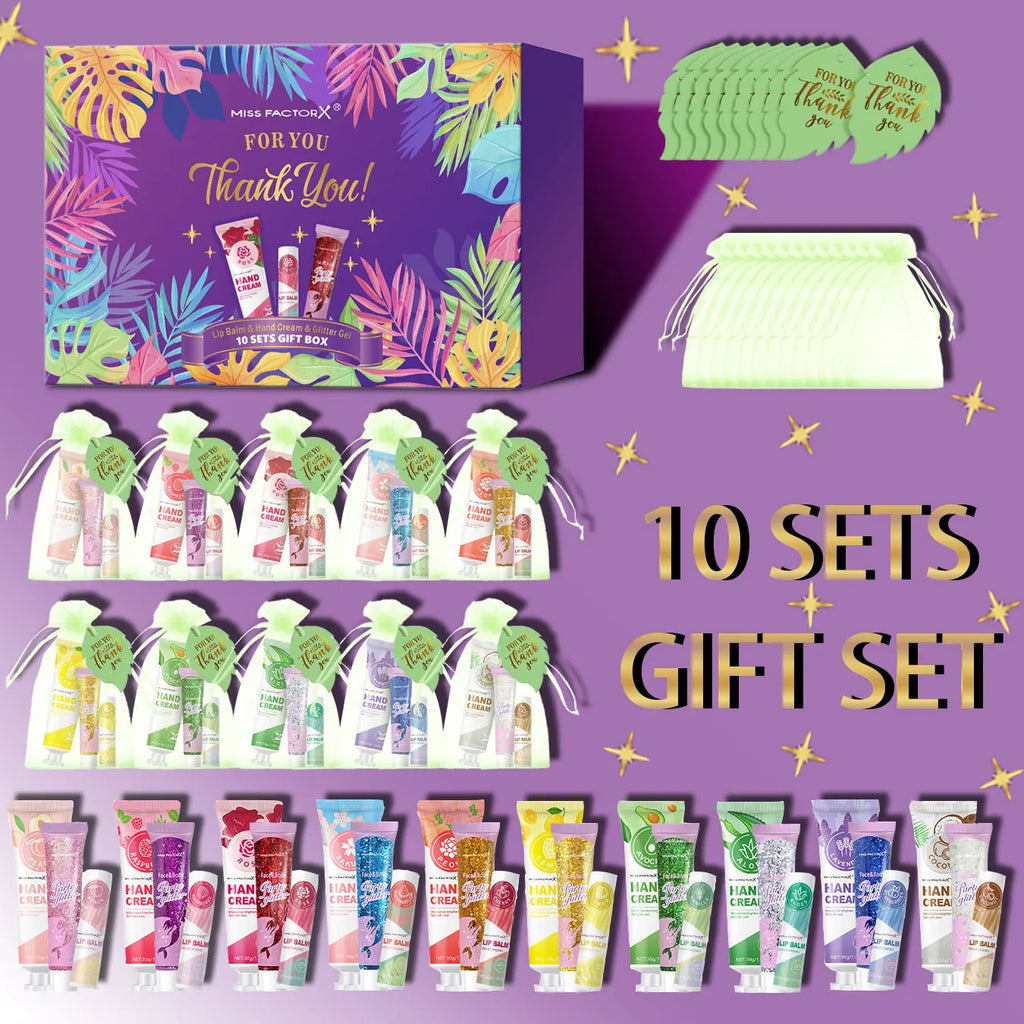 Women's Gift Set – Hand Cream, Lipstick & Glitter | 10 Sets