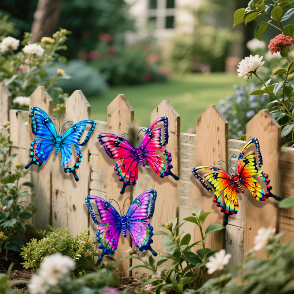 4-Piece Iron Butterfly Wall Decor | Painted Metal Garden Art