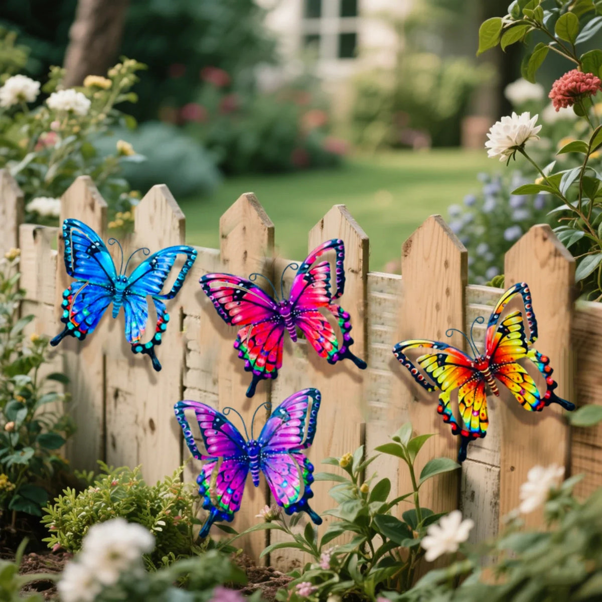 4-Piece Iron Butterfly Wall Decor – Painted Metal Garden Art