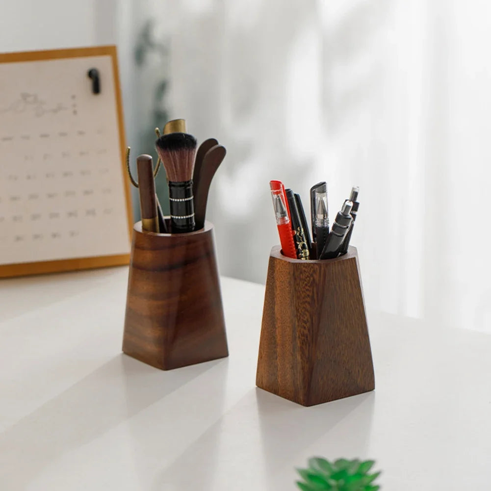 Walnut Wood Pen Holder Desktop Organiser | Vintage Office Cup