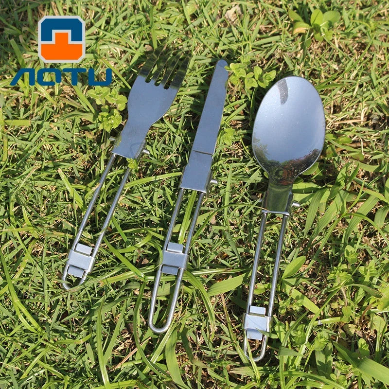 3-in-1 Folding Camping Cutlery Set | Stainless Steel Travel Kit