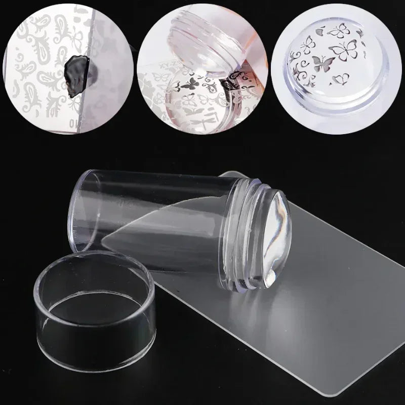 6-Piece Clear Nail Art Stamping Kit – Jelly Stamper & Scraper Set