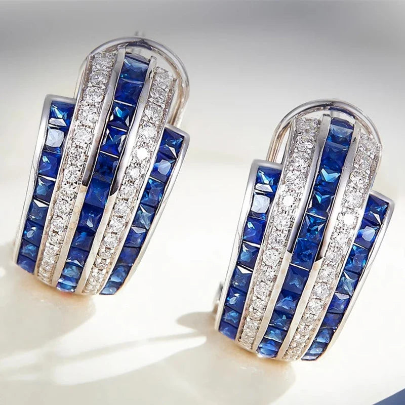 Huitan Cubic Zirconia Hoop Stud Earrings – Elegant Women's Jewelry