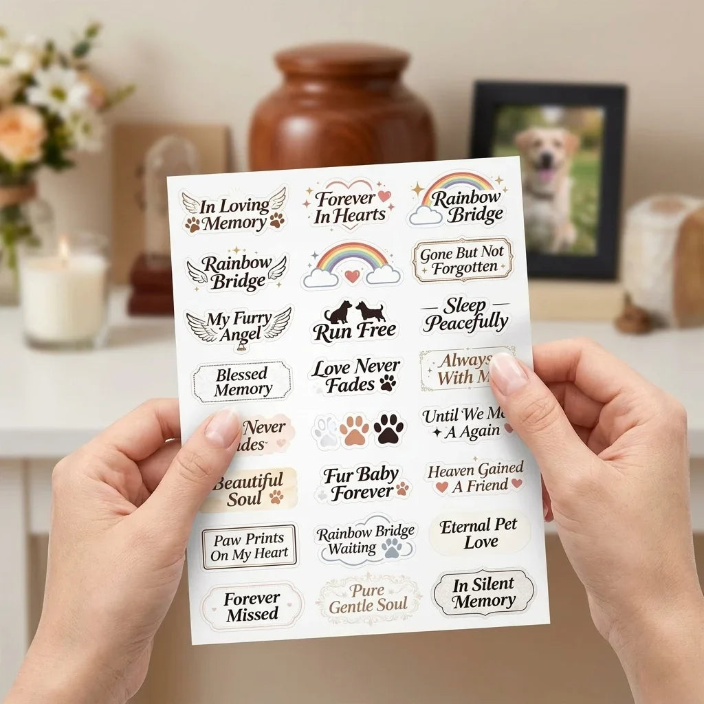 Pet Memorial UV Stickers – Paw Print Waterproof Decals for Urns