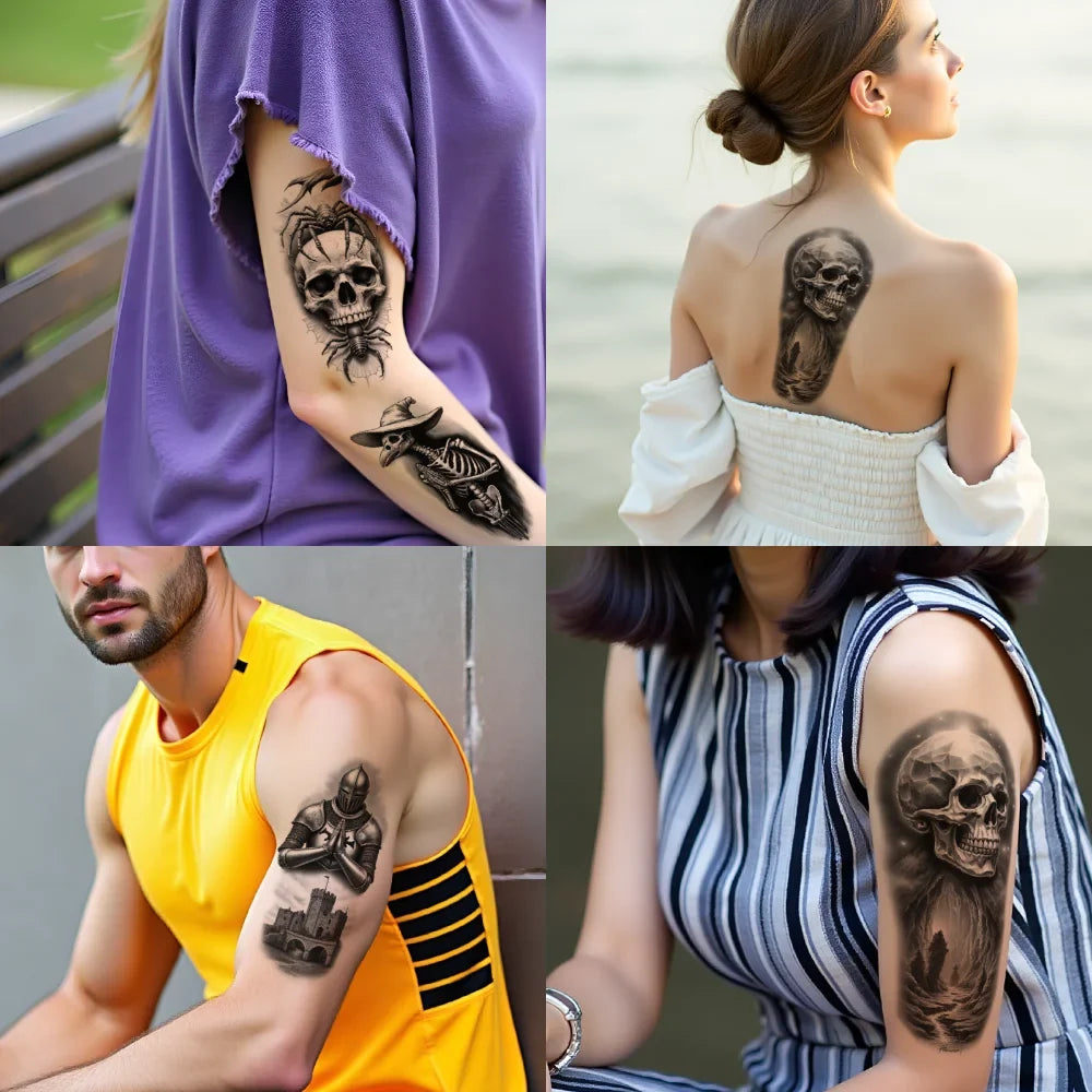 3-Pack Waterproof Temporary Tattoos – Spider, Skull & Scorpion