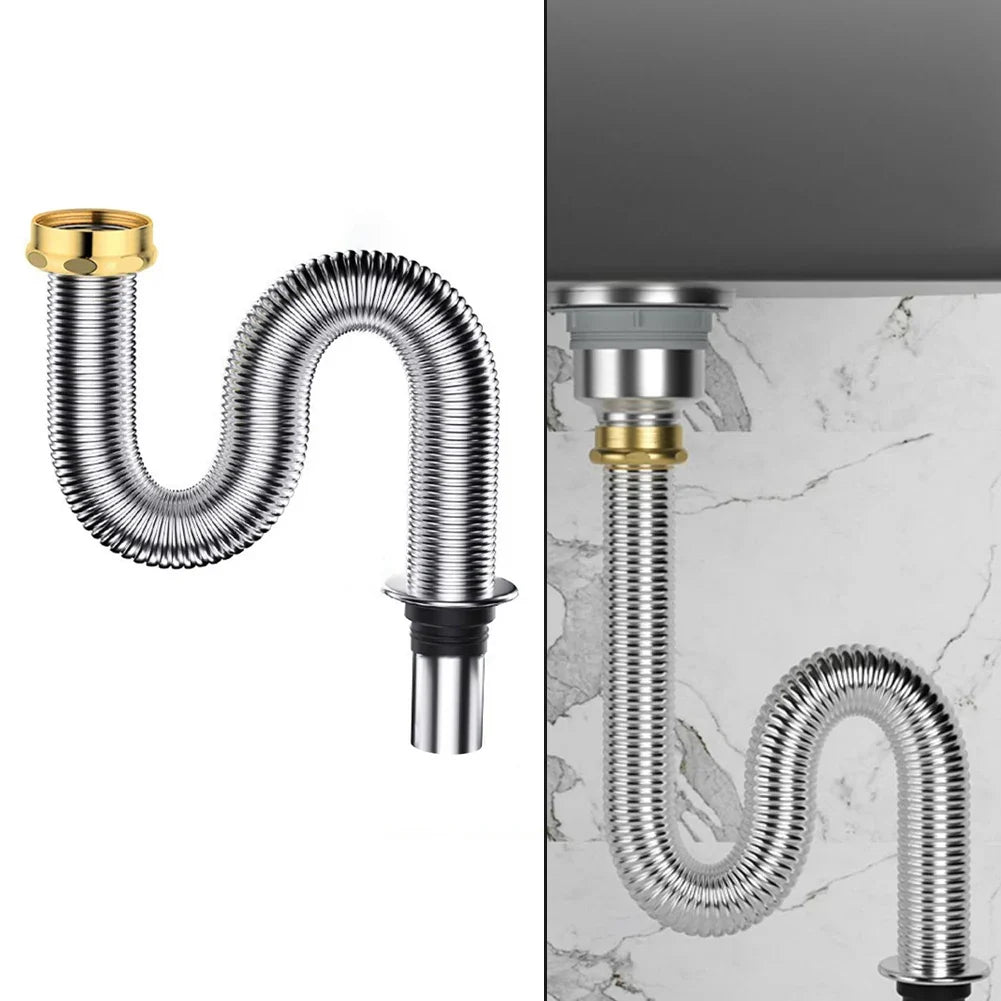 80 Stainless Steel Sink Siphon Waste Drain Flexible Pipe Hose Kitchen