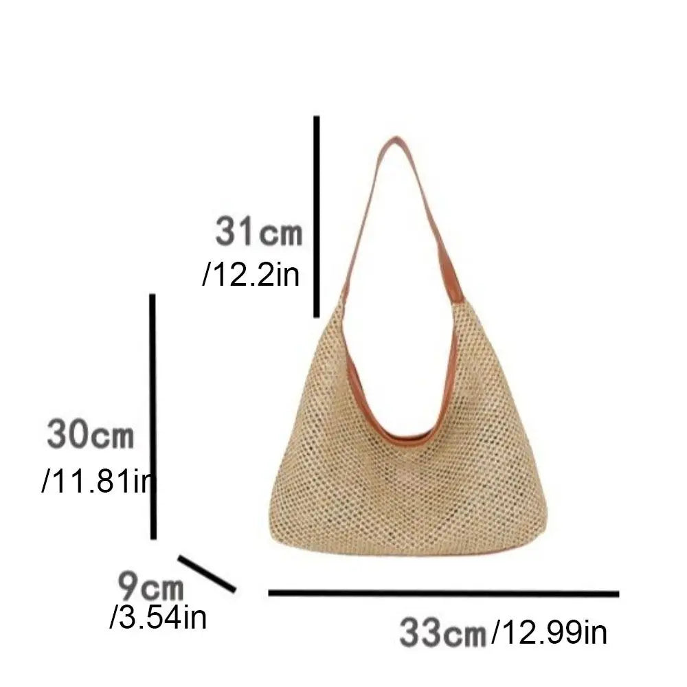 Bohemian Handmade Straw Bucket Bag – Large Beach Shoulder Bag