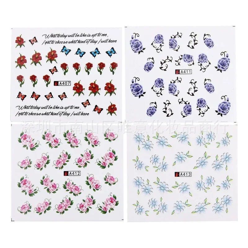 Flower & Geometric Nail Water Transfer Stickers Mixed Colors